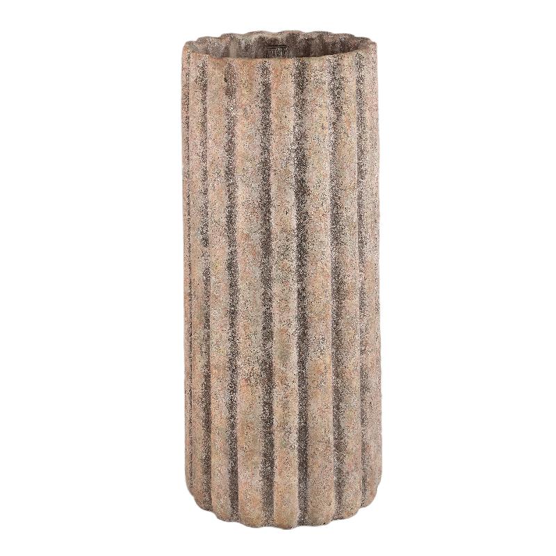 Flower Pot – Grey Color, Ribbed Structure, Cement Material, Tall Shape, L – Jaydean | PTMD