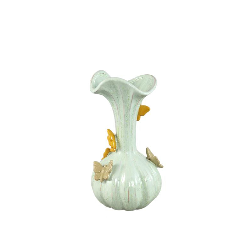 Vase – Ceramic Material, Flowing Design, Butterfly Detail, Green Color, M – Tamarae | PTMD