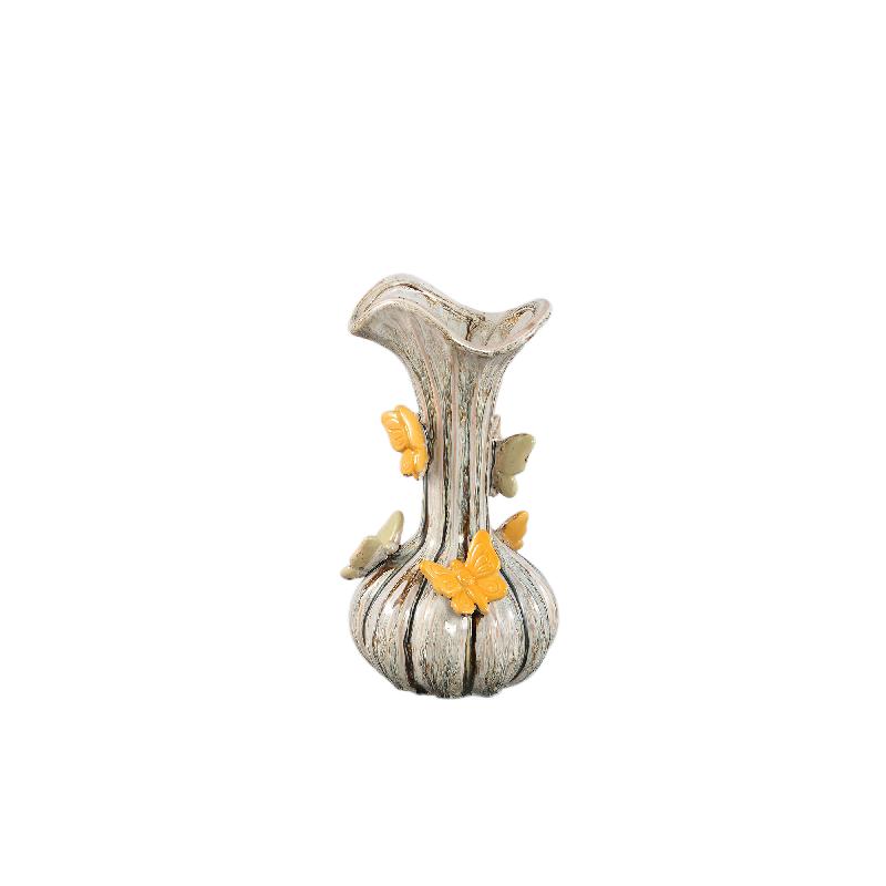 Vase – Ceramic Material, Flowing Design, Butterfly Detail, Cream Color, S – Tamarae | PTMD
