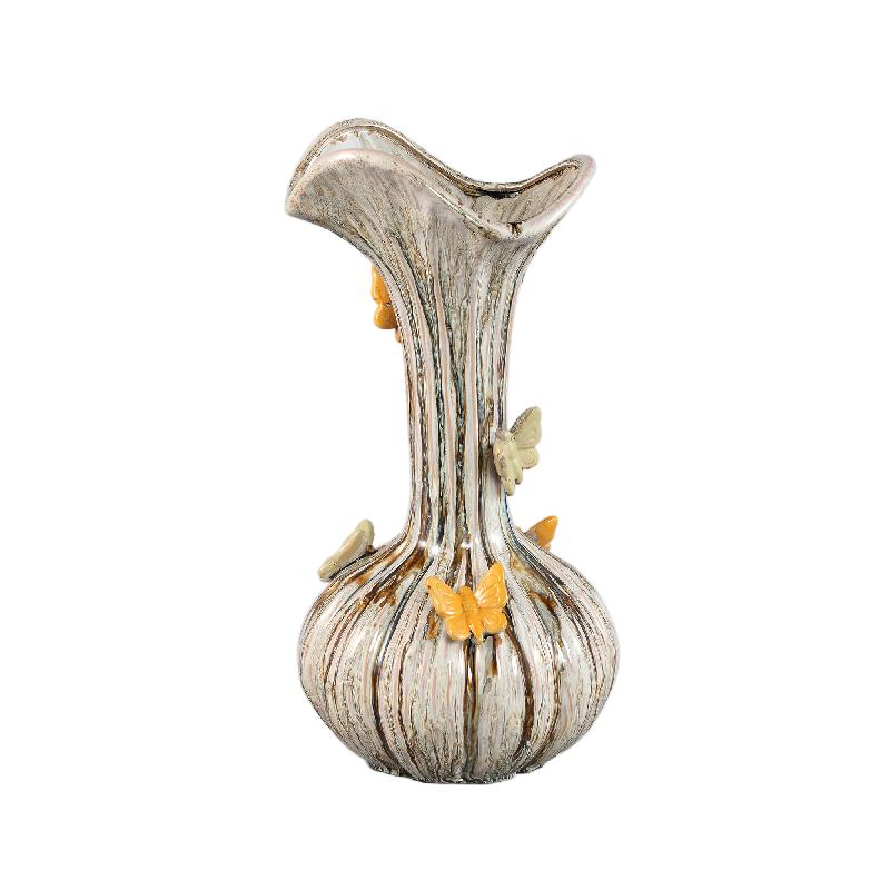 Vase – Keramikmaterial, Fließendes Design, Schmetterlingsdetail, Cremefarbe, L – Tamarae | PTMD