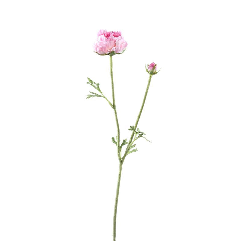 Ranunkelblume – Rosafarbener Ranunkelzweig mit Knospe und Blättern aus Polyestergewebe | PTMD