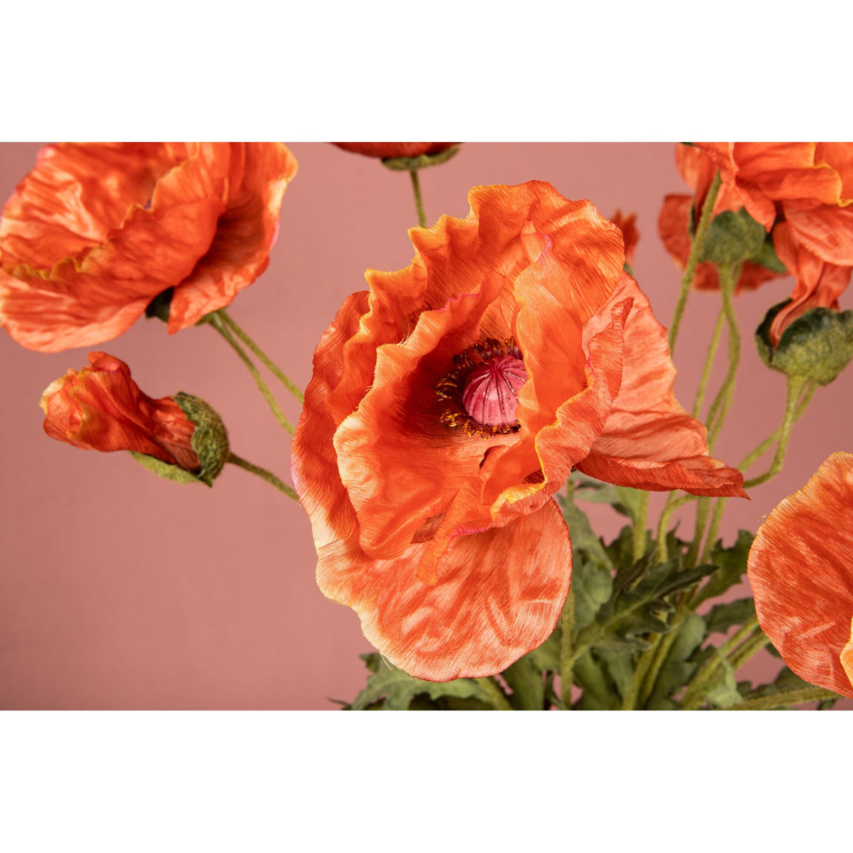 Mohnblume – Oranger Mohnzweig mit Blättern aus Polyestergewebe | PTMD