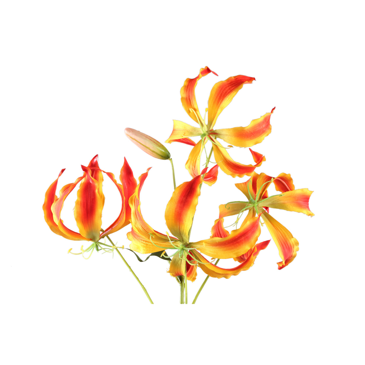 Gartenblume – Oranger Gloriosa-Spray mit Blättern aus Polyesterstoff, Eisenmetall und PE-Kunststoff | PTMD
