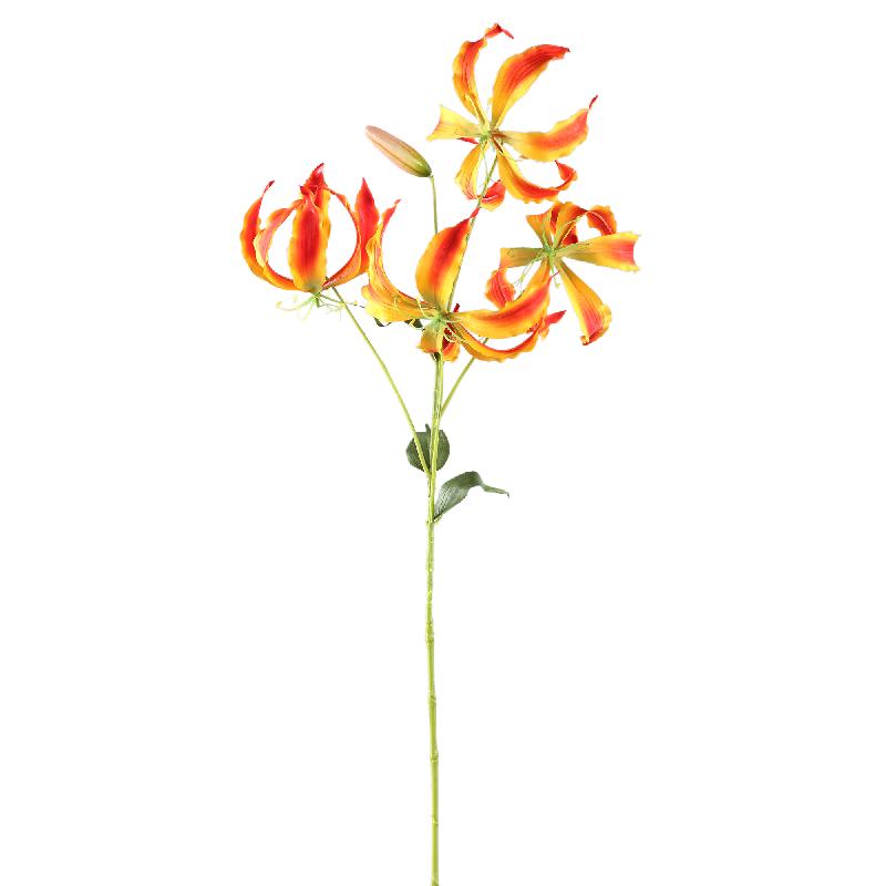Gartenblume – Oranger Gloriosa-Spray mit Blättern aus Polyesterstoff, Eisenmetall und PE-Kunststoff | PTMD