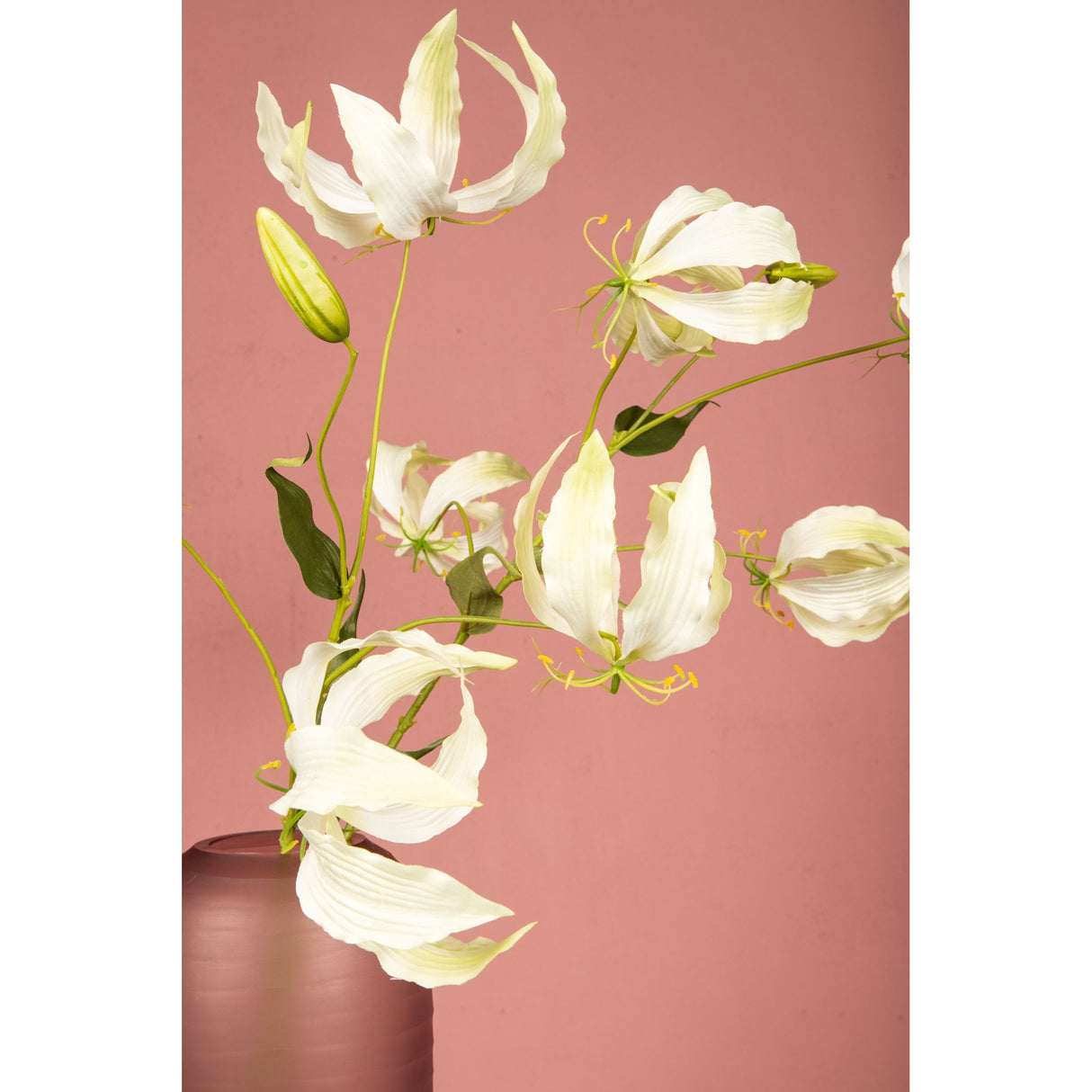Gartenblume – Cremefarbener Gloriosa-Spray mit Blättern aus Polyesterstoff, Eisenmetall und PE-Kunststoff | PTMD