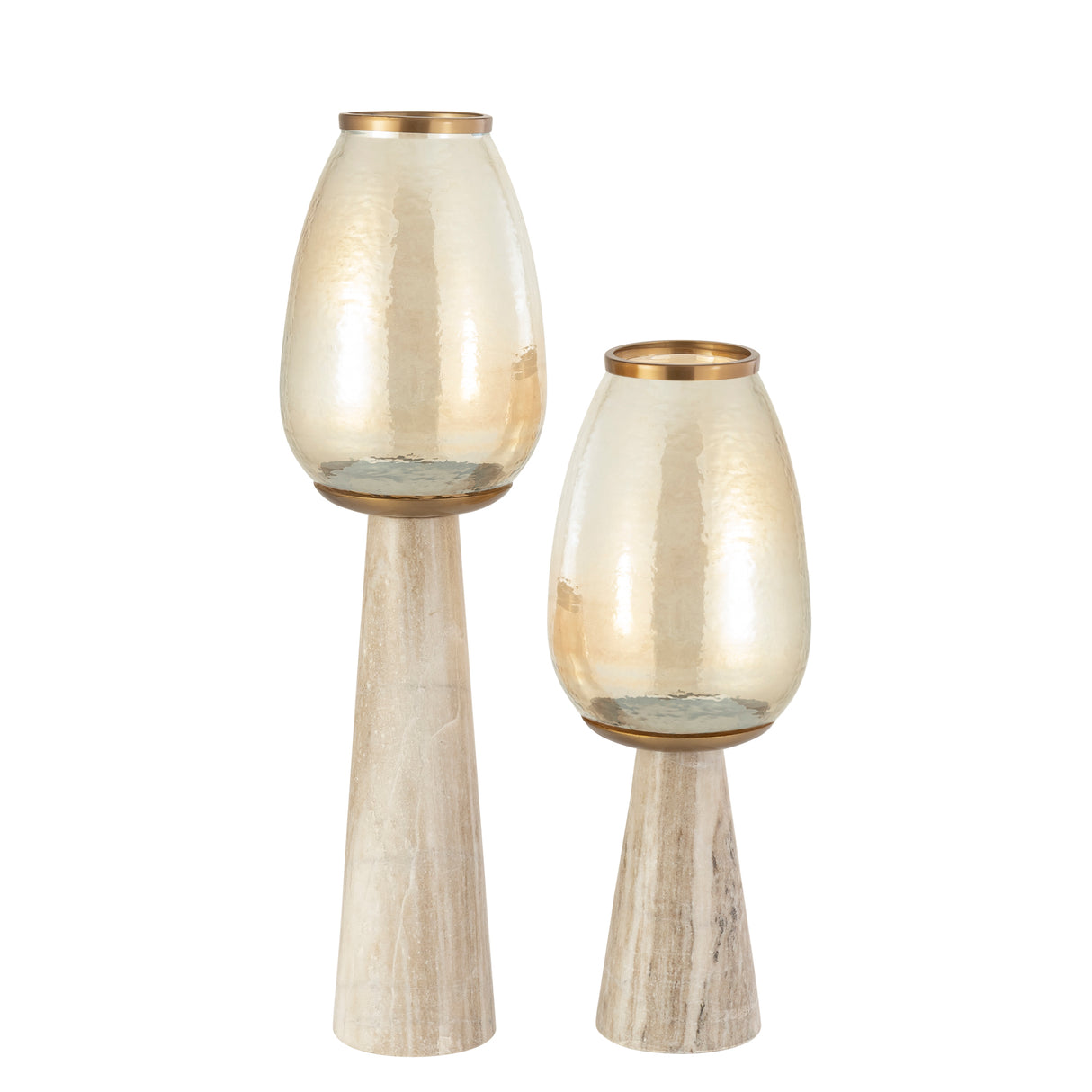 Hurricane Lantern – White Marble Base, Lustre Glass Top, Conical Design, S – Berdand | PTMD