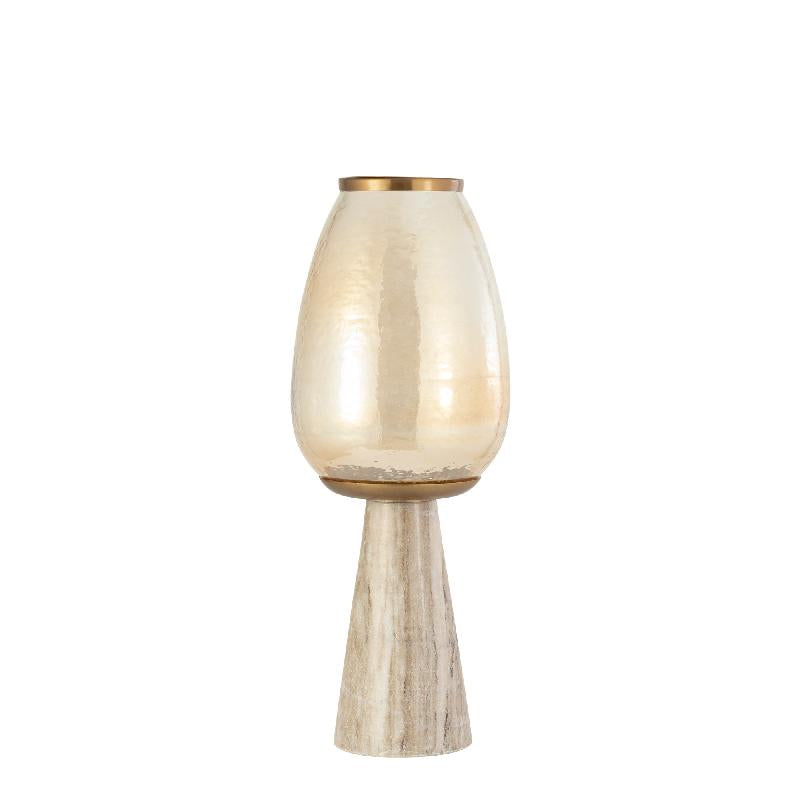 Hurricane Lantern – White Marble Base, Lustre Glass Top, Conical Design, S – Berdand | PTMD