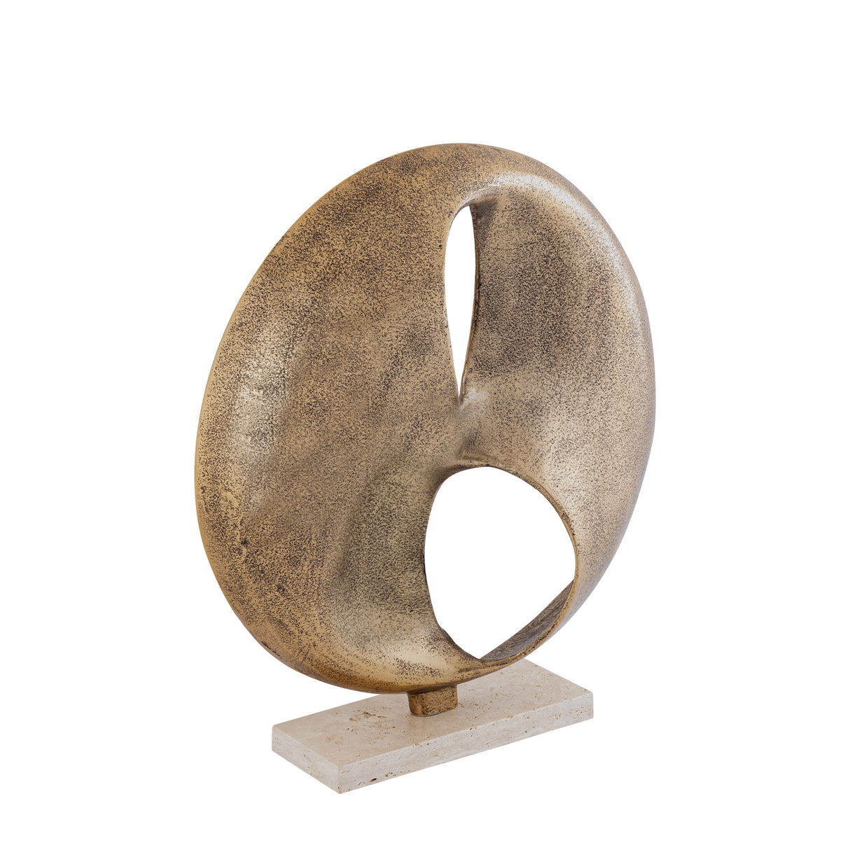 Statue - cast aluminum, brass-colored finish, travertine marble base, L - Deuie | PTMD