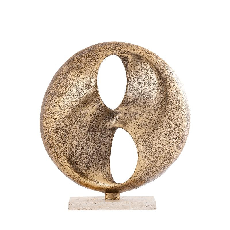 Statue - cast aluminum, brass-colored finish, travertine marble base, L - Deuie | PTMD