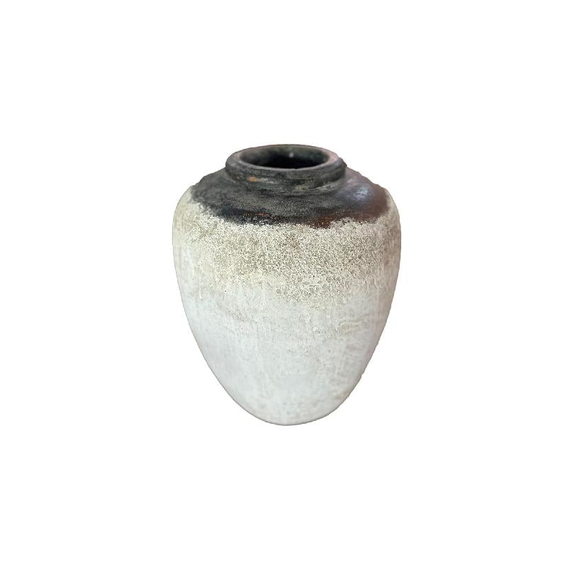 Pot – White Terracotta Ceramic, Round Shape, Dark Upper Rim, L – Destyne | PTMD