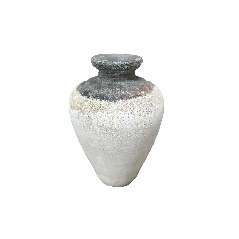 Pot – White Terracotta Ceramic, Round Shape, Rim Design, L – Destyne | PTMD