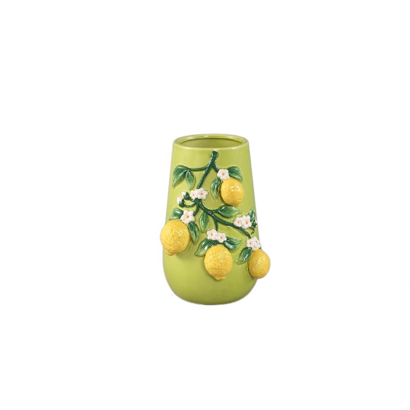 Vase – Green, Lemon Motif, Branch Design, Ceramic, S – Stacy | PTMD