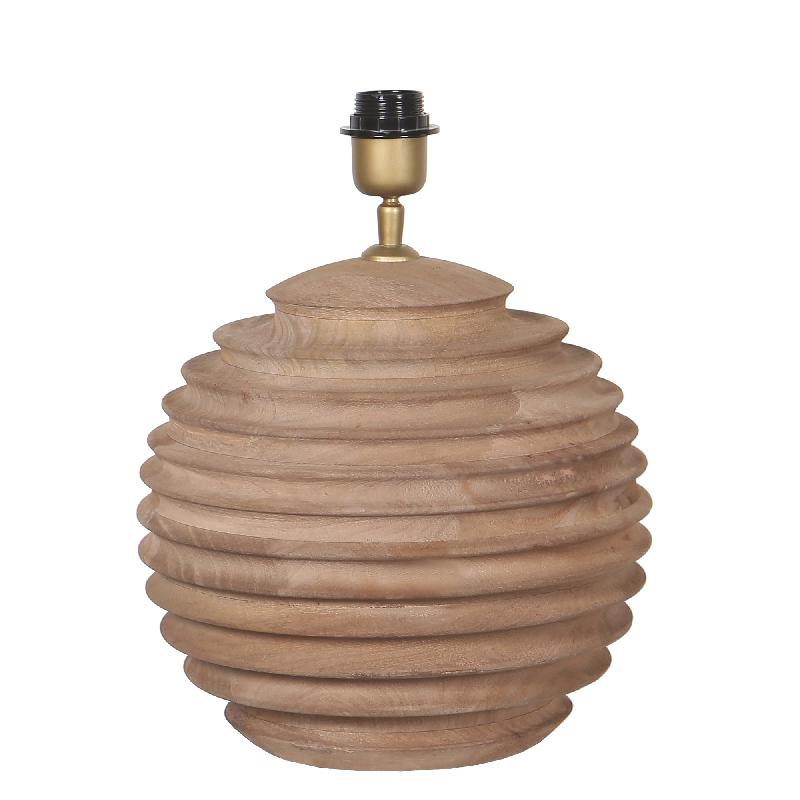 Mango Wood Table Lamp with Natural Tone and Ribbed Texture in Round Shape – Roven | PTMD
