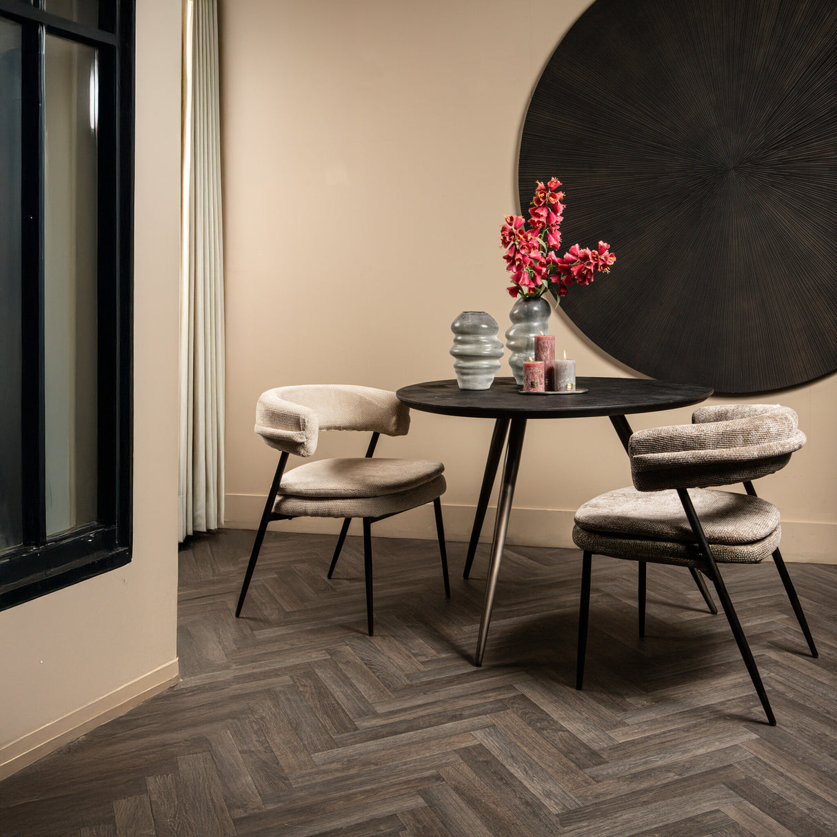 Esszimmerstuhl – Creme Farbton, Stoff Material, Modernes Design – Helsinki | PTMD