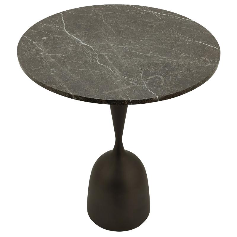 Bistro Table – Marble Top, Round Design, Brown Finish – Patras | PTMD