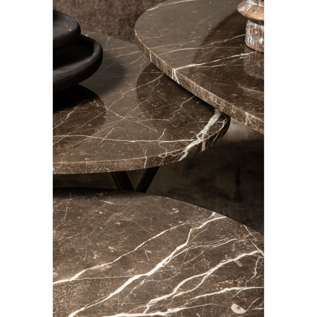 Coffee Table – Marble Stone Top, Brown Finish, Harmonious Design – Veria | PTMD