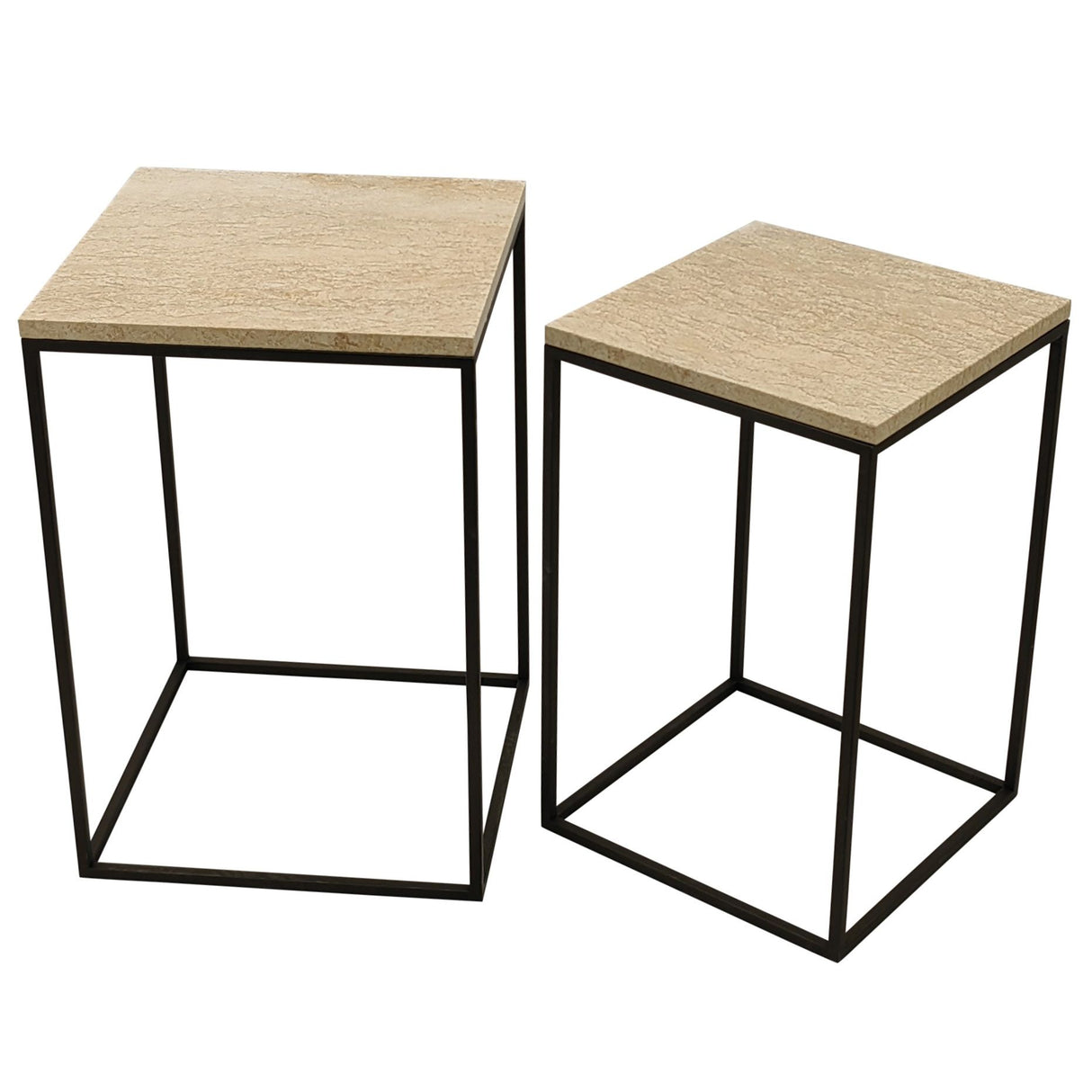 Side Table Set (2-piece) – Beige/Cream Marble, Round, Natural Stone Look, Heavy Design – Volos | PTMD