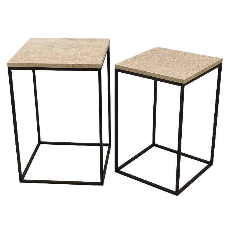 Side Table Set (2-piece) – Beige/Cream Marble, Round, Natural Stone Look, Heavy Design – Volos | PTMD