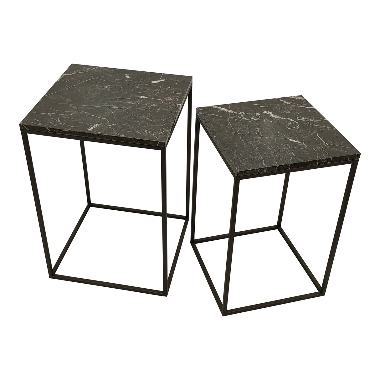 Side Table Set (2-Piece) – Brown Marble, Round, Natural Stone Look, Heavy Design – Volos | PTMD