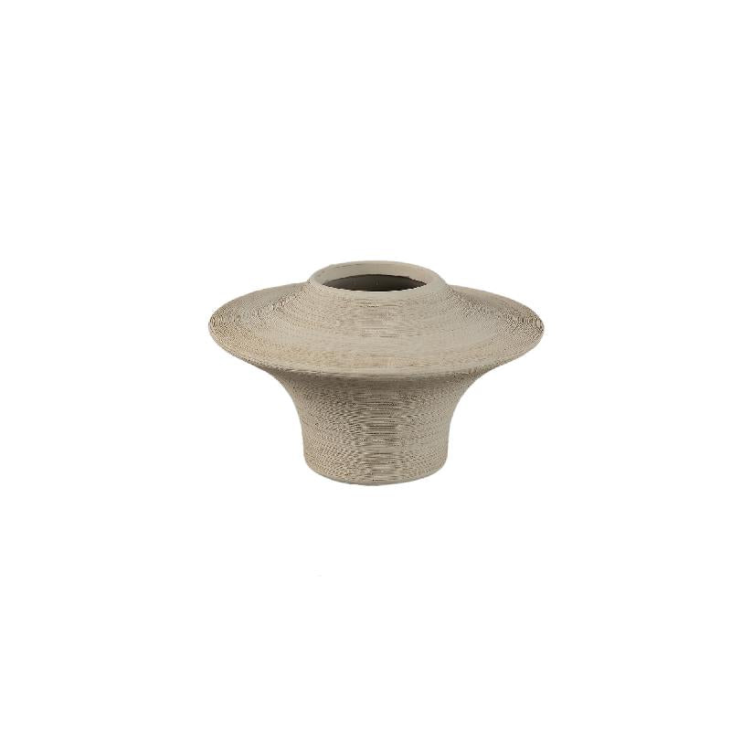 Vase - Stoneware Ceramic, Ring Design, Beige Color, Low Shape - Rinder | PTMD