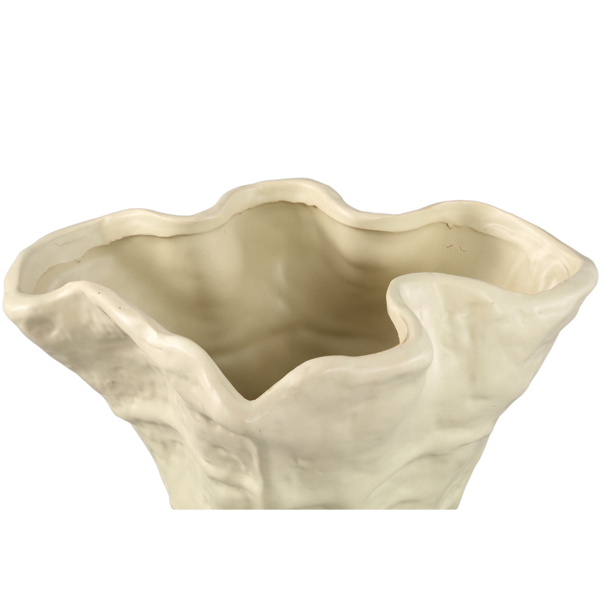 Flower Pot – Cream-colored Surface, Matt Finish, Wavy Shape, Stoneware, L – Reff | PTMD