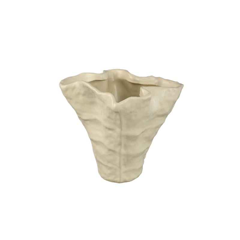 Flowerpot – Cream-colored surface, Matt surface, Wavy shape, Stoneware, M – Reff | PTMD