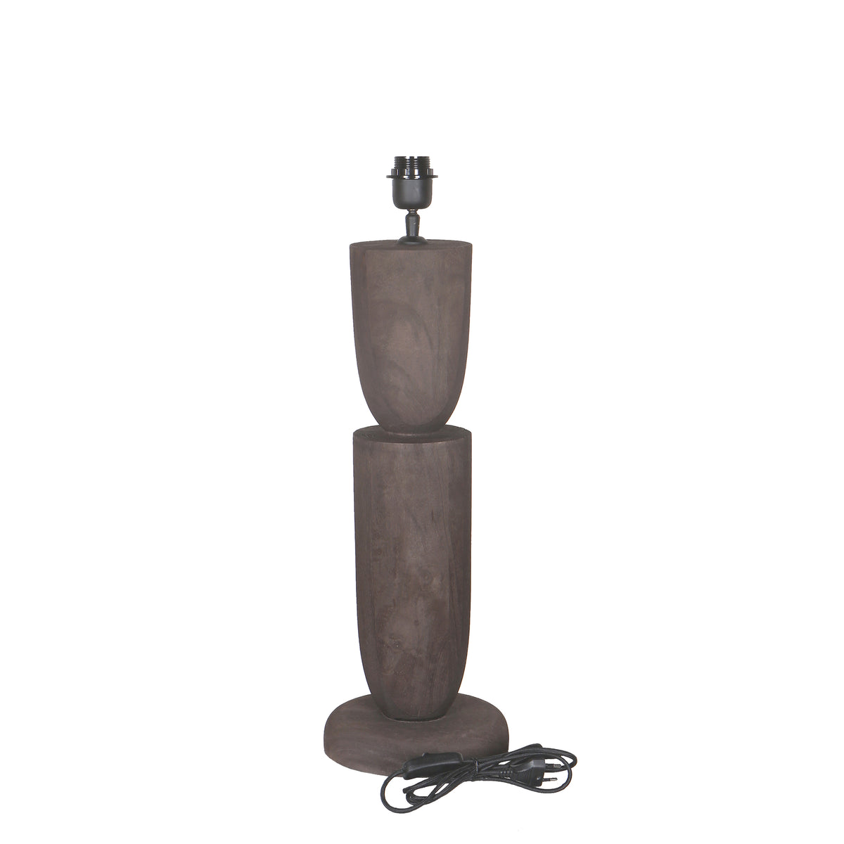 Mango Wood Table Lamp with Brown Shade and Double Round Design – Lorinne | PTMD