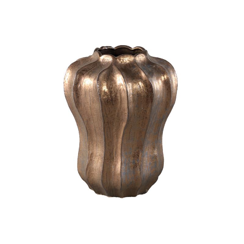 Vase – Keramikmaterial, Rundes Wellen Design, Bronzefarbe, L – Hamish | PTMD