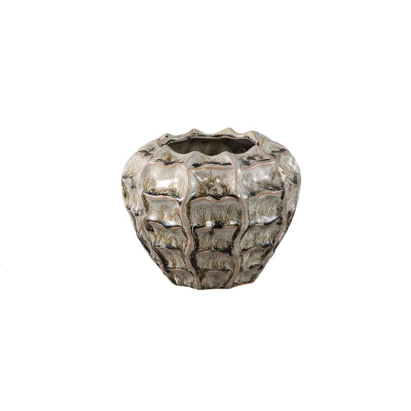 Pot – Cream-colored surface, Round shape, Wavy structure, Stoneware, XS – Cedric | PTMD