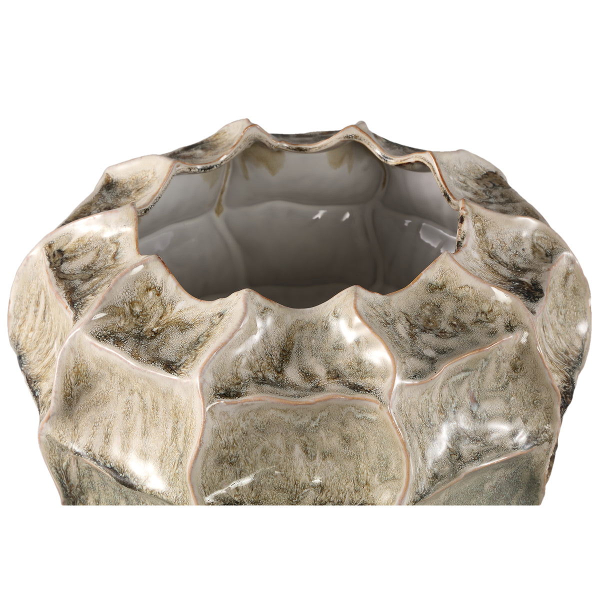 Pot – Cream-colored surface, Round shape, Wavy structure, Stoneware, XXL – Cedric | PTMD