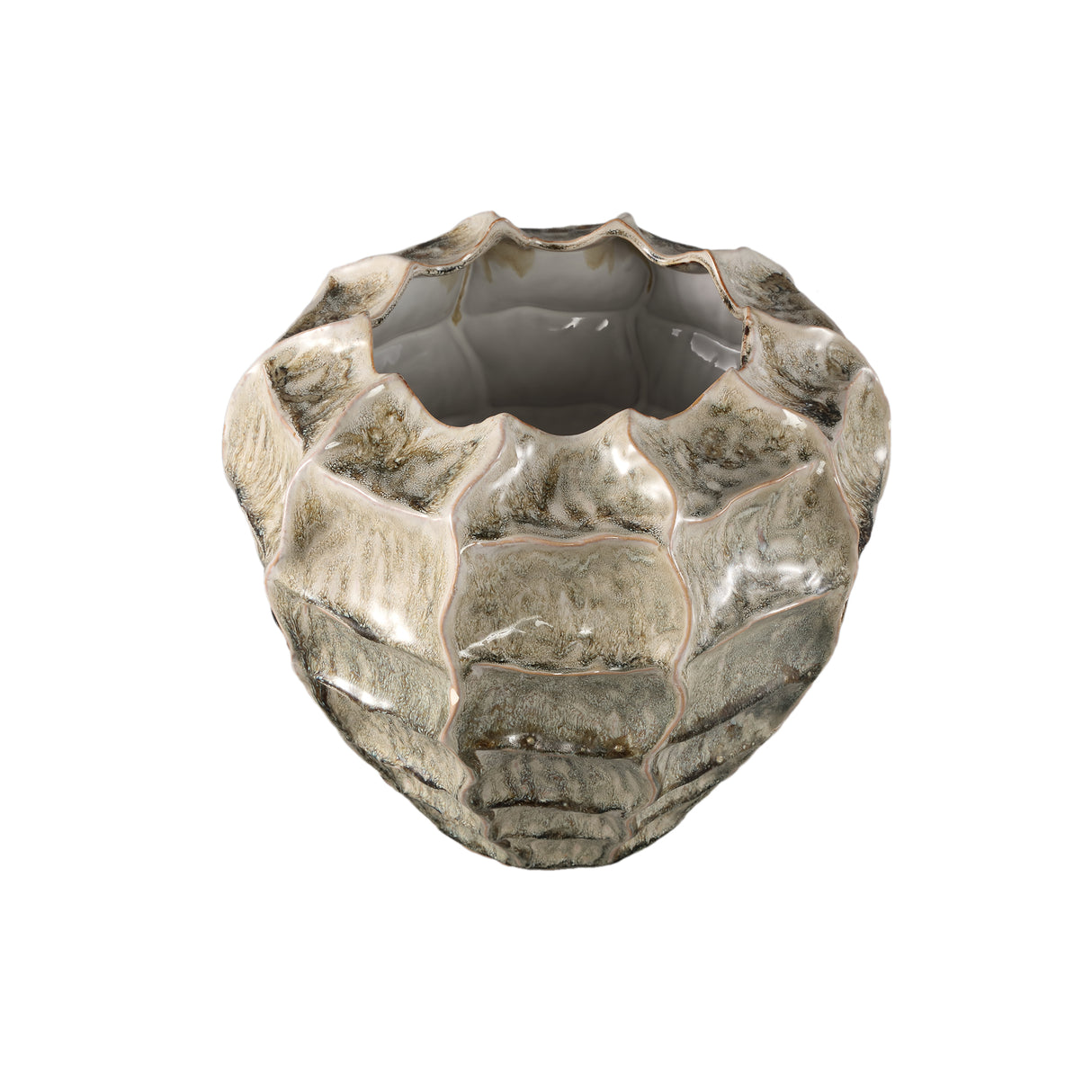 Pot – Cream-colored surface, Round shape, Wavy structure, Stoneware, XXL – Cedric | PTMD