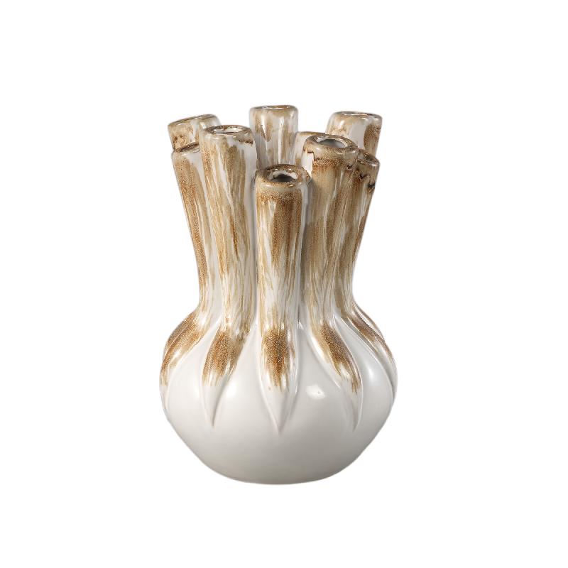 Vase - Tube Design, Ceramic Material, Cream Color, L - Manali | PTMD