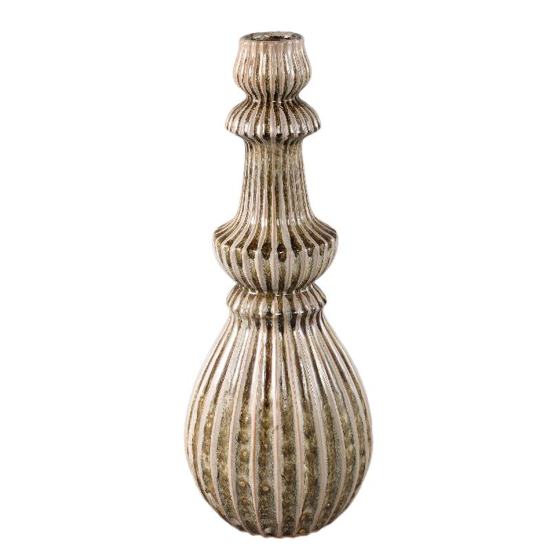 Vase - Cream-colored surface, Round shape, Ribbed structure, Stoneware, L - Myrtle | PTMD