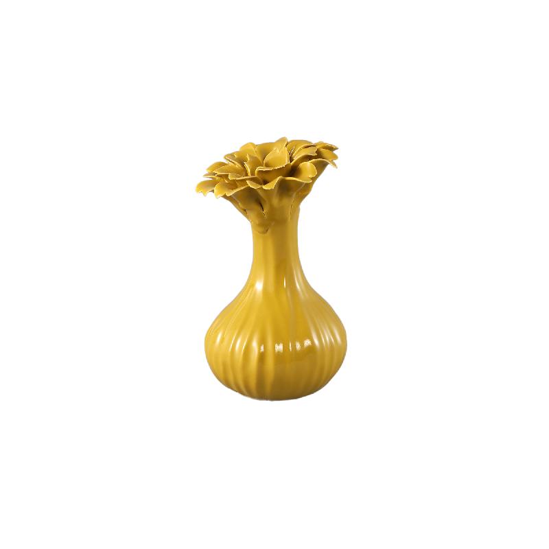 Vase - Flower Shape Design, Ceramic Material, Yellow Color, L - Dolores | PTMD