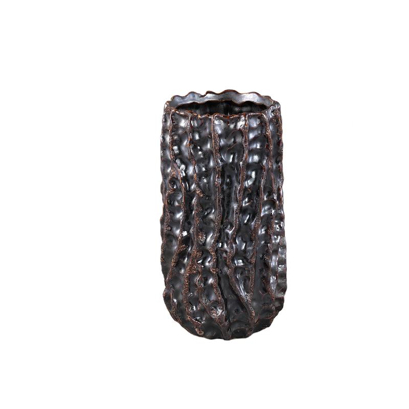 Topf – Keramik Oberfläche, Raues Musterdesign, Dunkelbraun, L – Vikton | PTMD