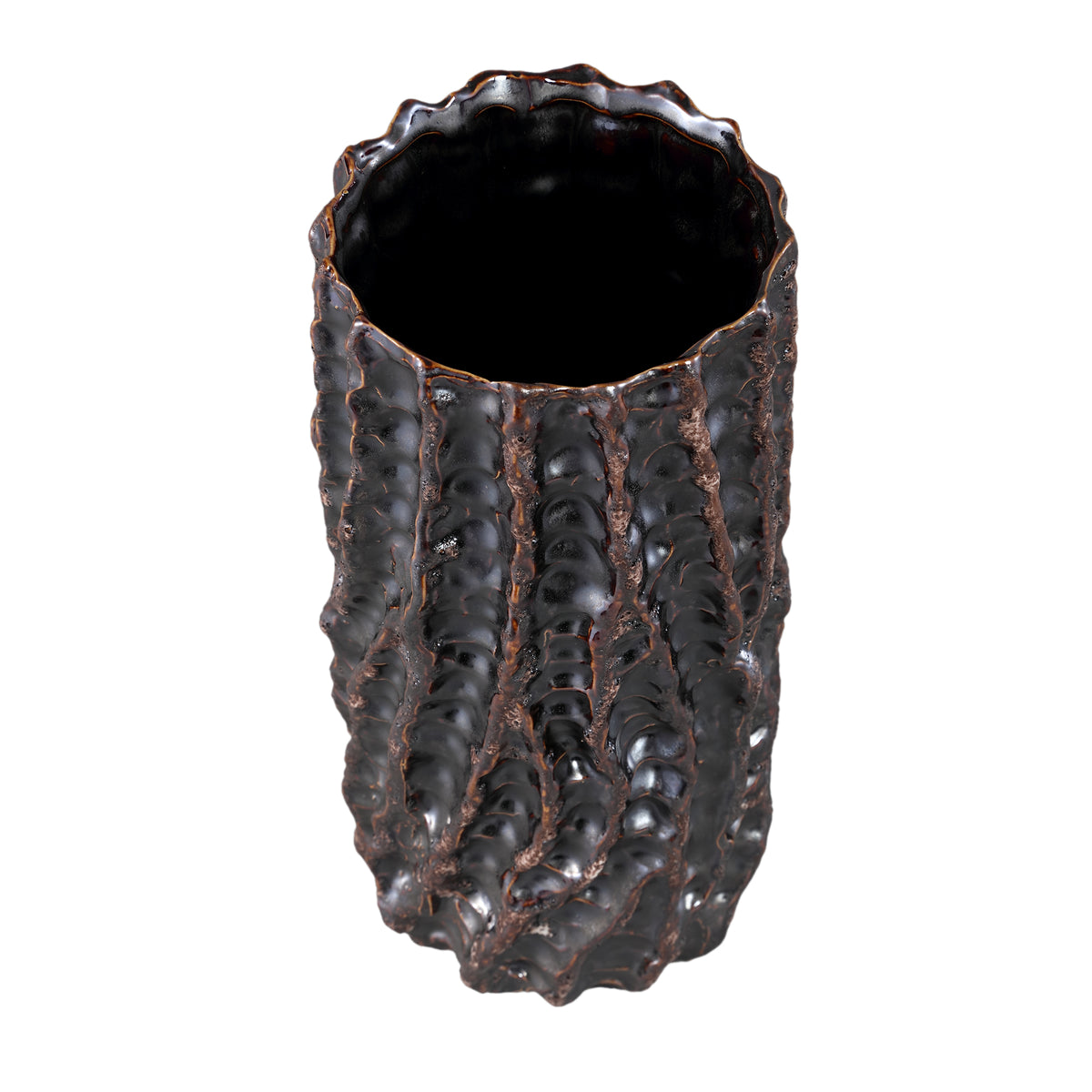 Pot – Ceramic Surface, Rough Pattern Design, Dark Brown, XL – Vikton | PTMD