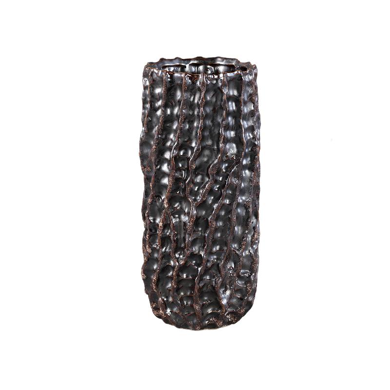 Pot – Ceramic Surface, Rough Pattern Design, Dark Brown, XL – Vikton | PTMD