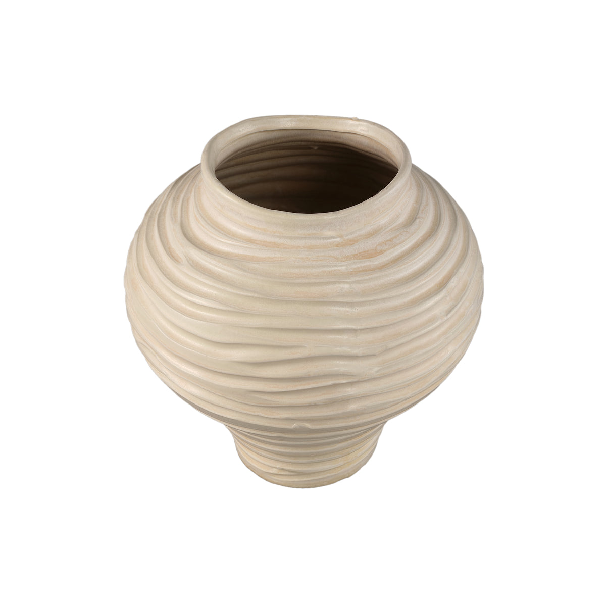 Vase – Beige Surface, Round Shape, Bulbous Shape, Ribbed Structure, Ceramic, L – Mickie | PTMD