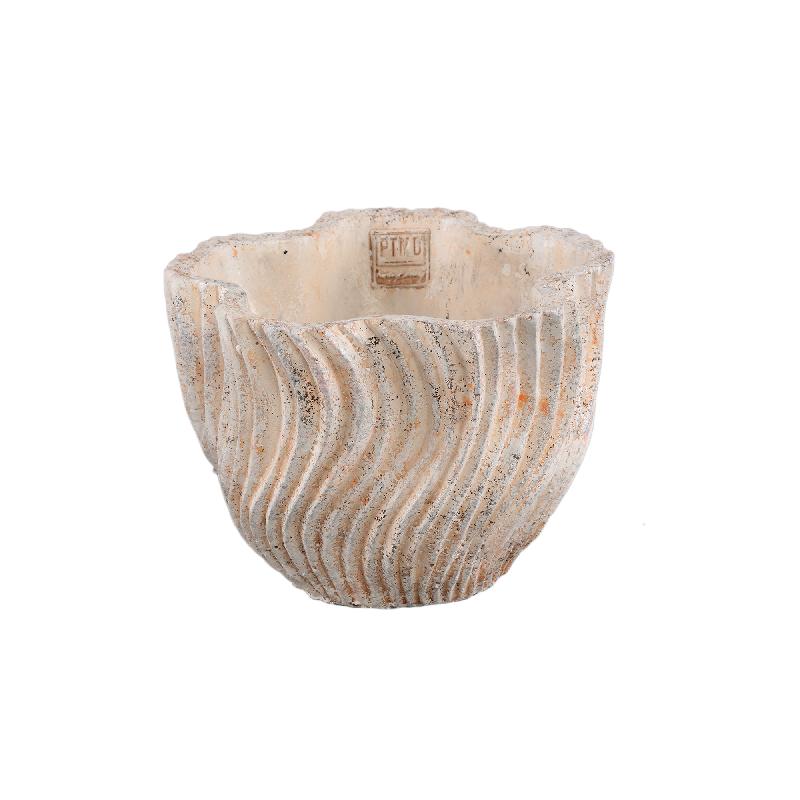 Flowerpot - Round Cement, Wavy Line Pattern, Light Pink, M – Robbien | PTMD