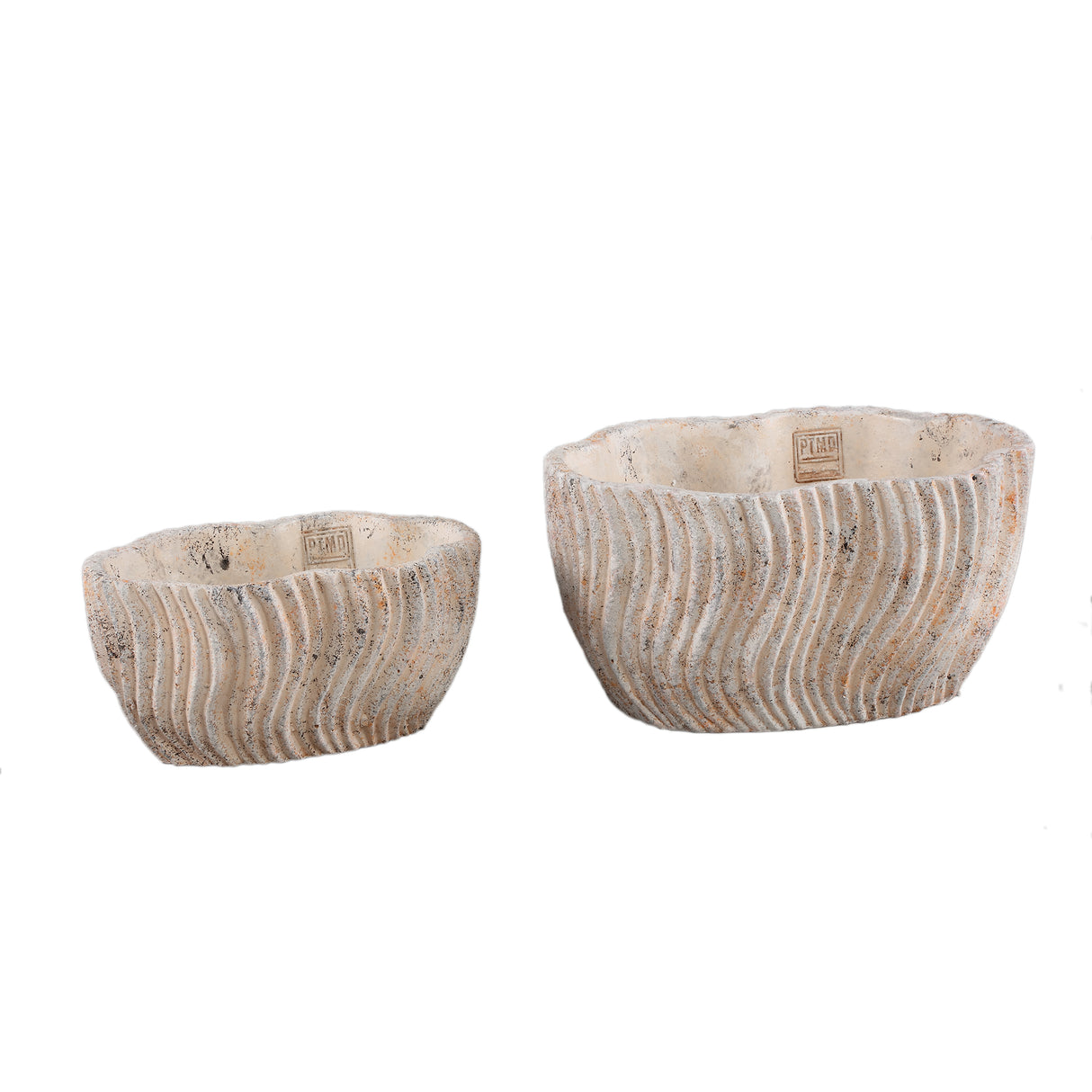 Topf – Wellen Struktur, Zement Optik, Oval Form, Niedrig, S - Robbien | PTMD