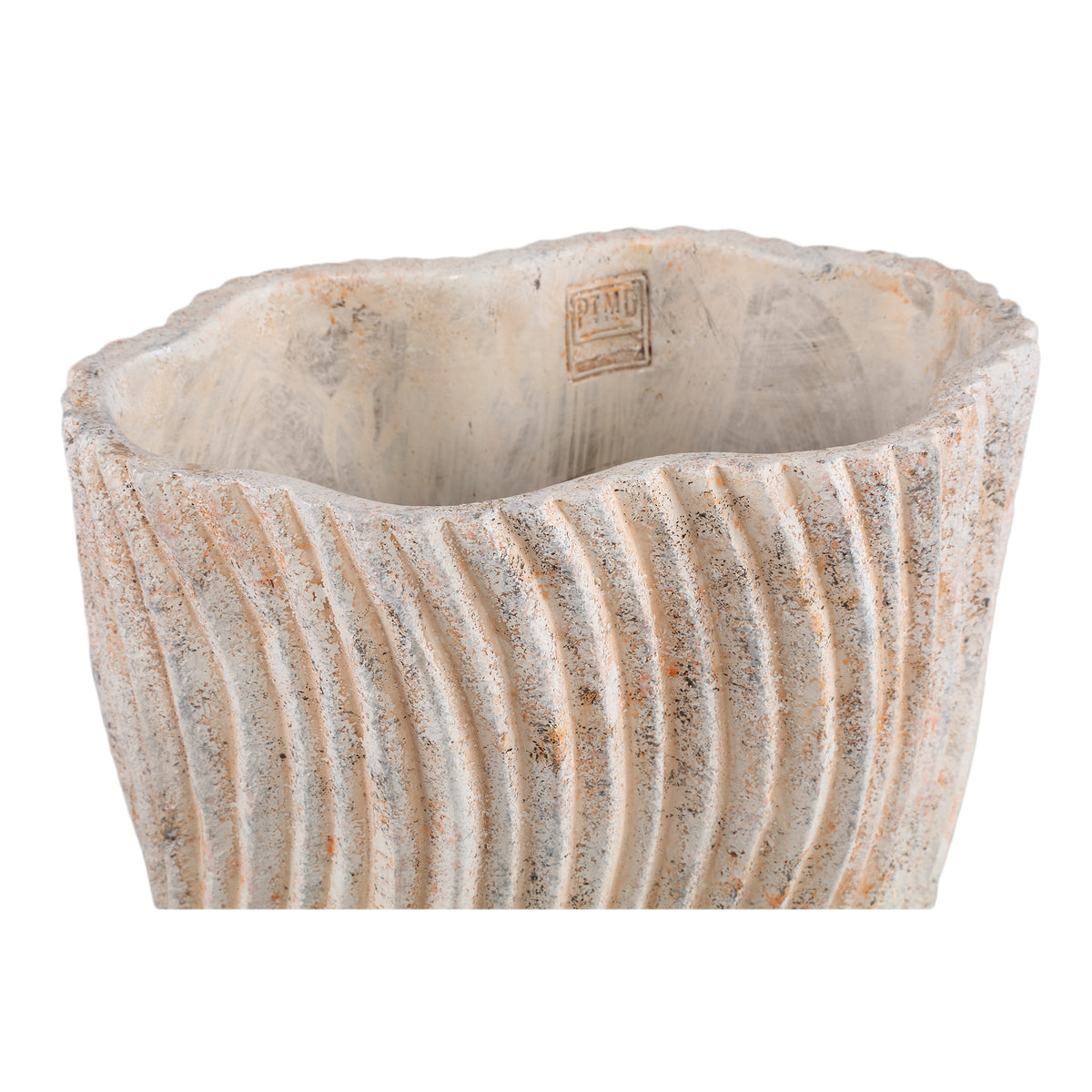 Flower Pot - Tall Oval Cement, Wavy Line Pattern, Light Pink, L – Robbien | PTMD