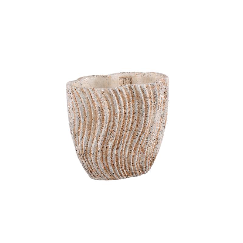 Flowerpot - Tall Oval Cement, Wavy Line Pattern, Light Pink, S – Robbien | PTMD