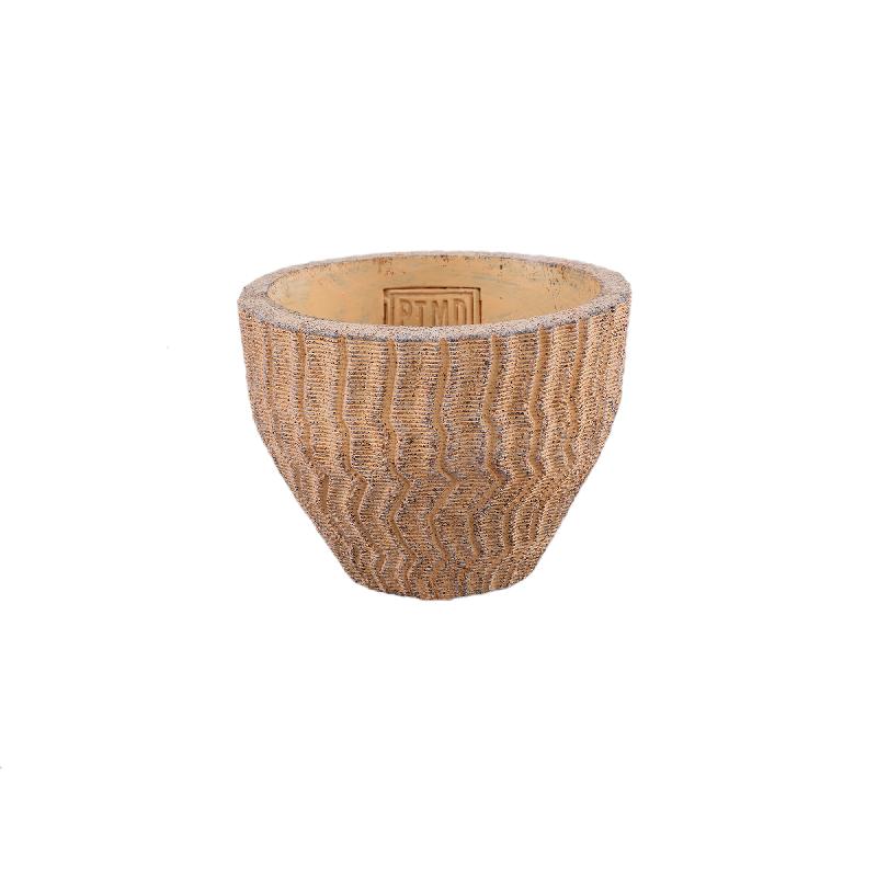 Flowerpot - Low Round Cement, Ribbed Pattern, Light Brown, S – Zanaya | PTMD