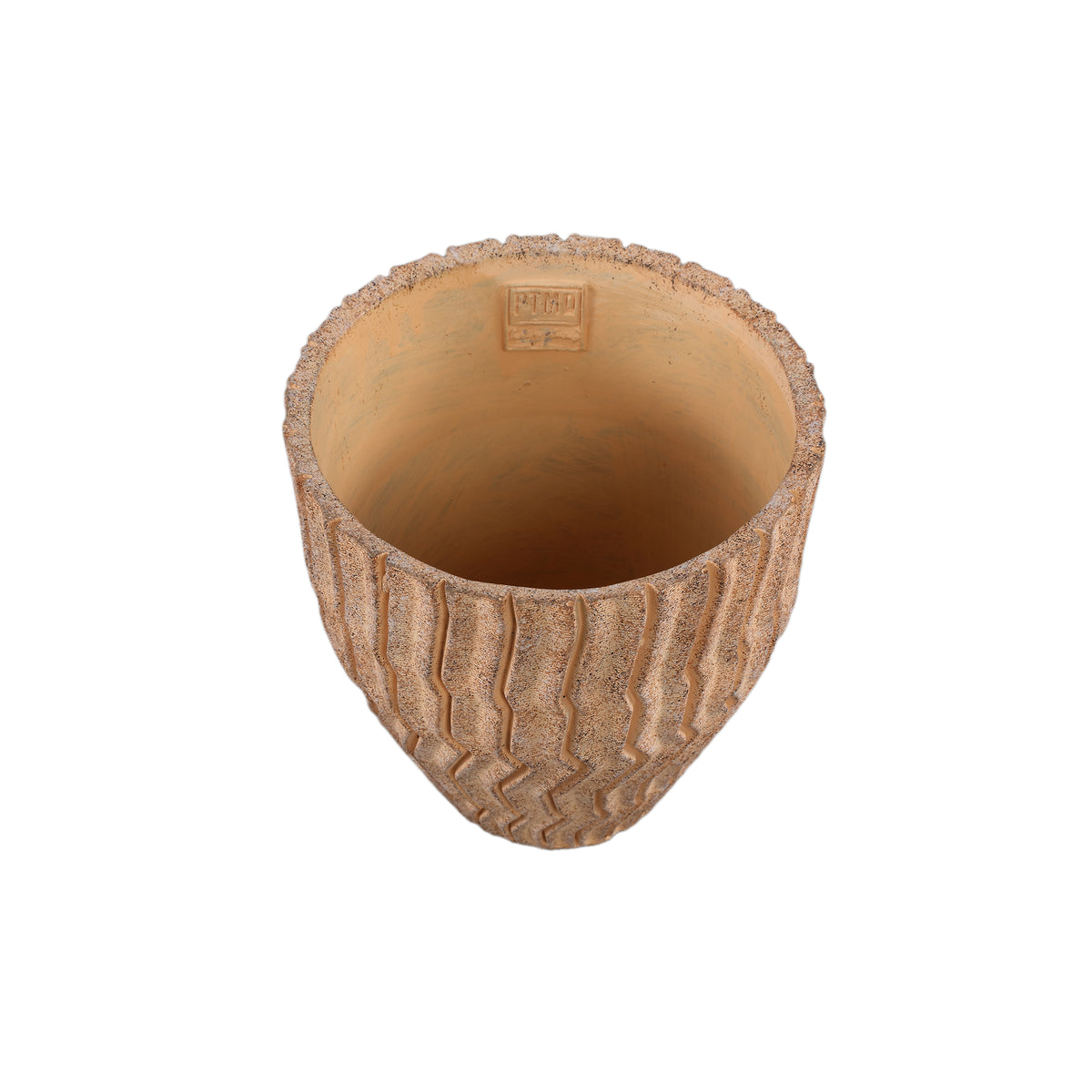 Flowerpot - Low Round Cement, Ribbed Pattern, Light Brown, L – Zanaya | PTMD