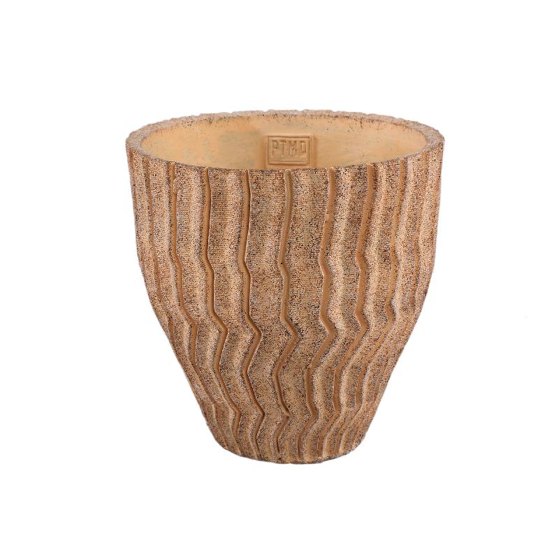 Flowerpot - Low Round Cement, Ribbed Pattern, Light Brown, L – Zanaya | PTMD