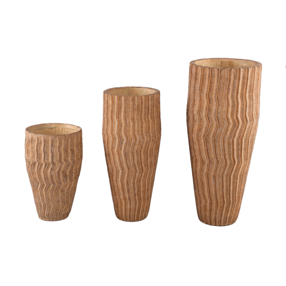 Flowerpot - Tall Round Cement, Grooved Pattern, Light Brown, M – Zanaya | PTMD