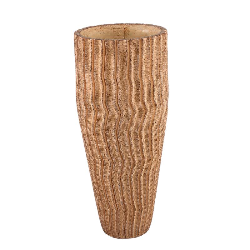 Flowerpot - Tall Round Cement, Grooved Pattern, Light Brown, L – Zanaya | PTMD