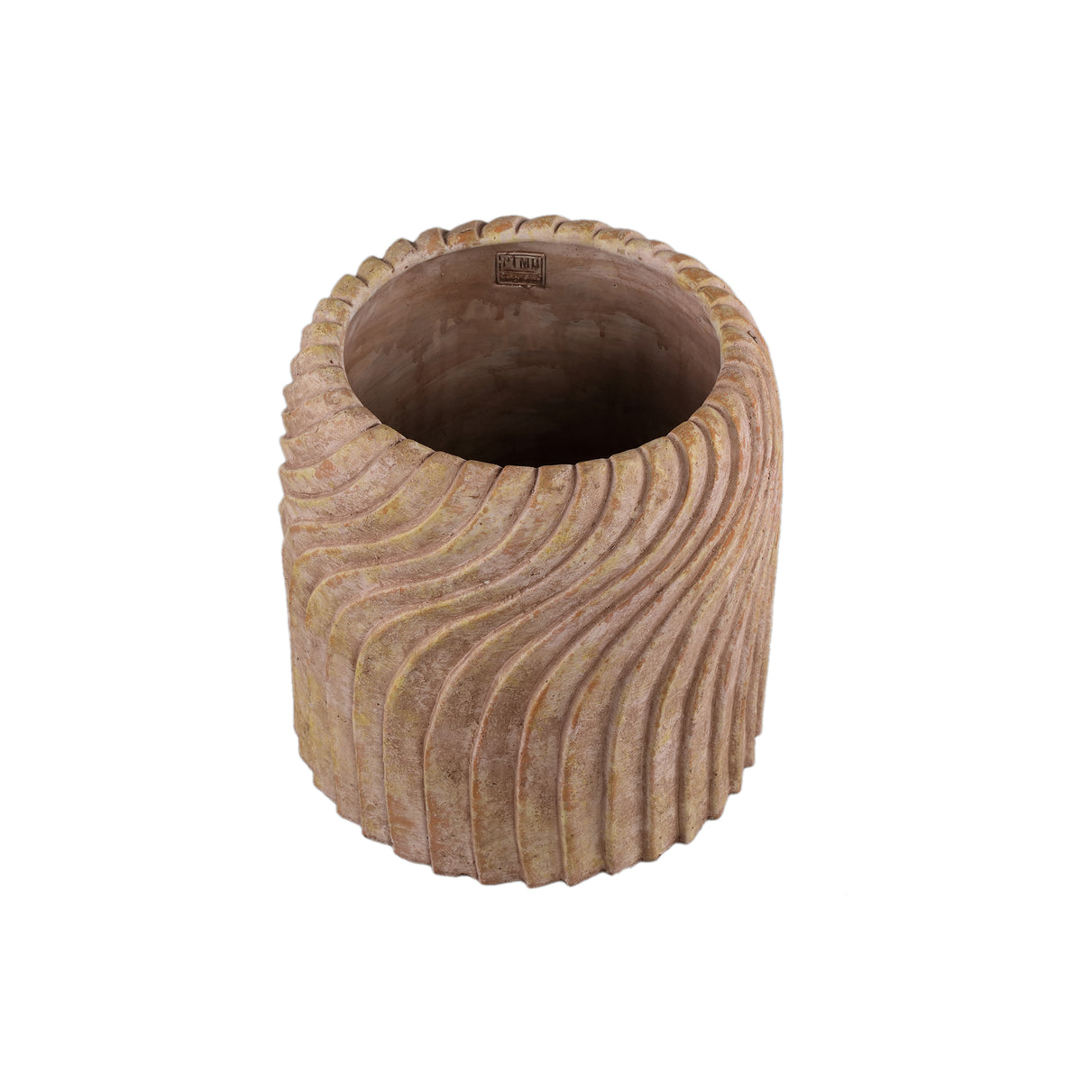 Flowerpot - Round Cement, Wavy Line Pattern, Beige, XL – Tiera | PTMD
