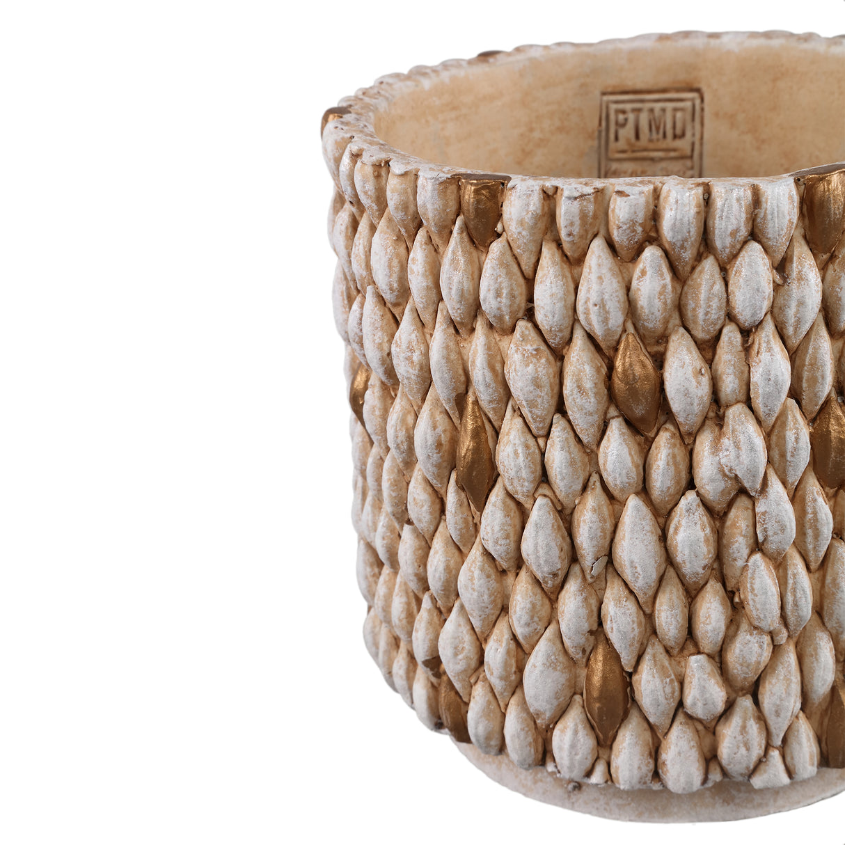 Blumentopf - Runder Zement, Golddetails, Cremefarbe, L – Hilla | PTMD
