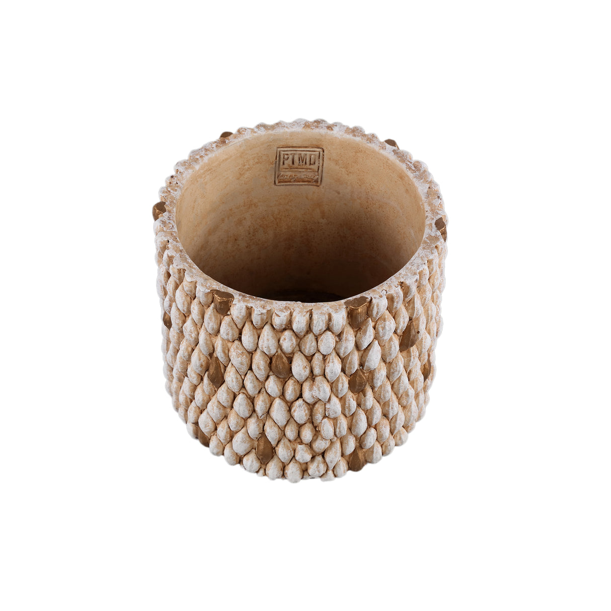 Blumentopf - Runder Zement, Golddetails, Cremefarbe, L – Hilla | PTMD